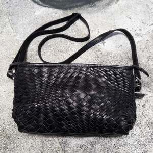 Day & Mood Black Braided Woven Leather Crossbody‎ Bag